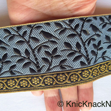 Grey / Red, Black And Gold Embroidered FloralTrim With Leaves, Approx. 56mm wide - 210119L37/38
